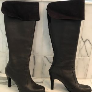 Brown Leather and Suede Knee High Boots