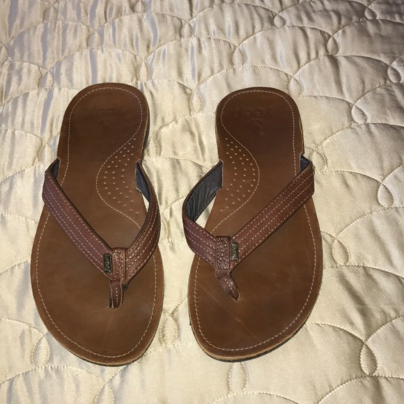 Reef Shoes - Reef Brown Leather Flip Flops