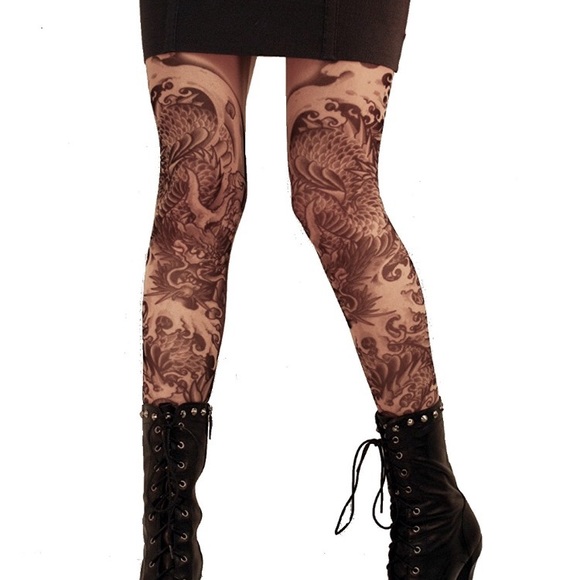 Hot Topic Pants - 🐉Wild Rose 🌹 Tattoo Illusion Dragon Leggings 🐉