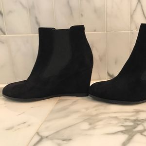 Black Suede Wedge Ankle Boots (NWOT)