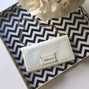 Versace white crocodile clutch