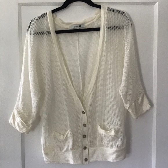 Cream knit mesh cardigan - Picture 1 of 4