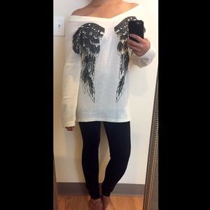 Angel Wings Print VNeck Loose Knitted Jumper