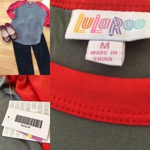 NWT LuLaRoe Randy Baseball Top. Medium. Gray w/red