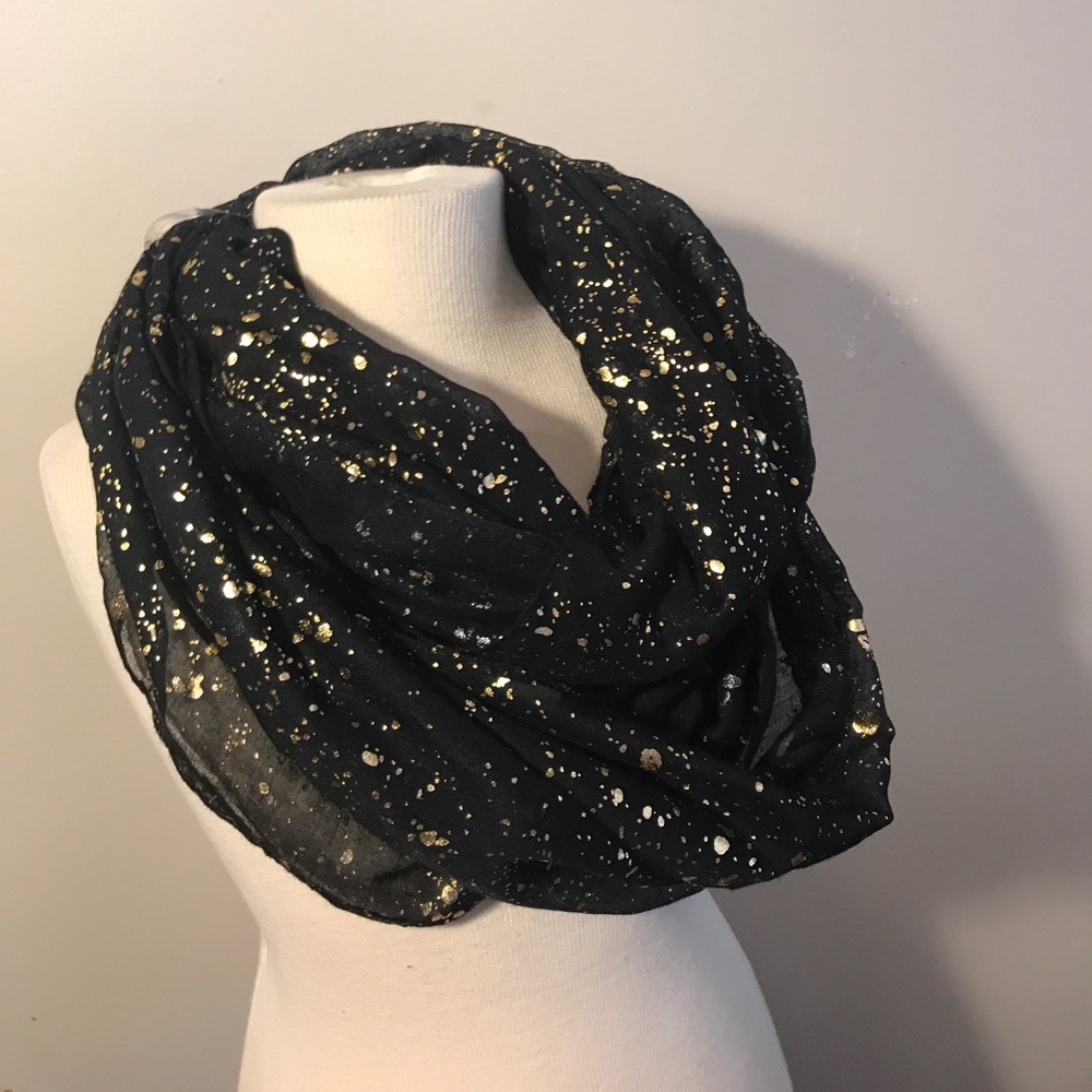 Black scarf splattered with a gold specs