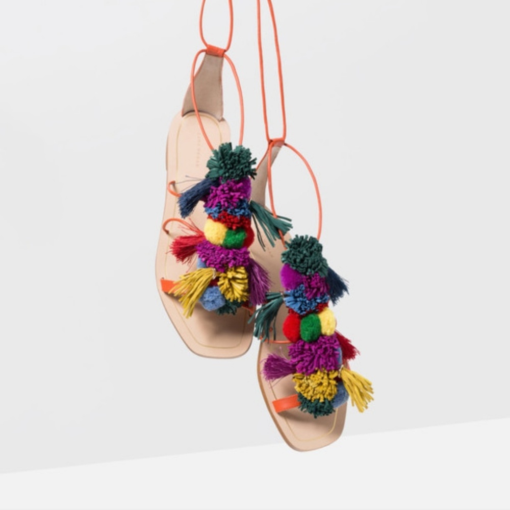 Zara Pom Pom Sandals