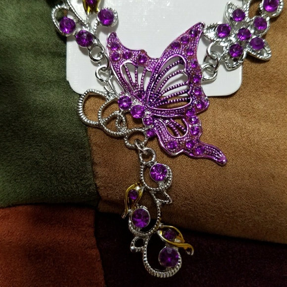 Purple butterfly necklace and earring set - Picture 2 of 4