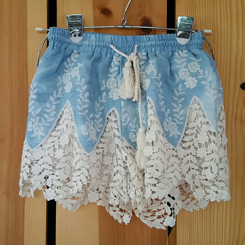 Chambray and crochet shorts