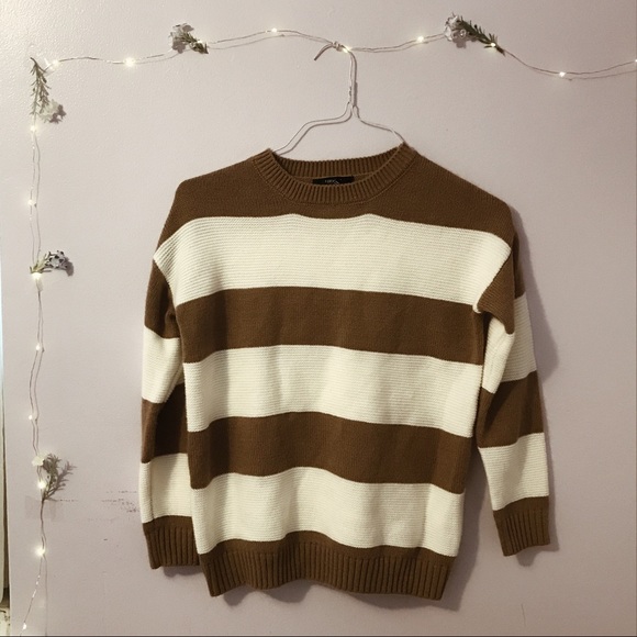 tan and white striped sweater