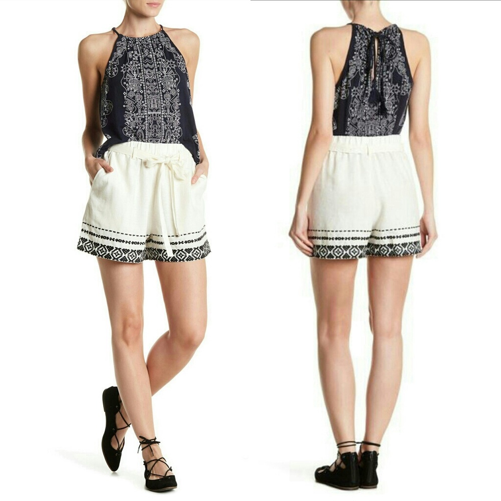 Lucky Brand Boho Embroidered Tie Front Shorts XS