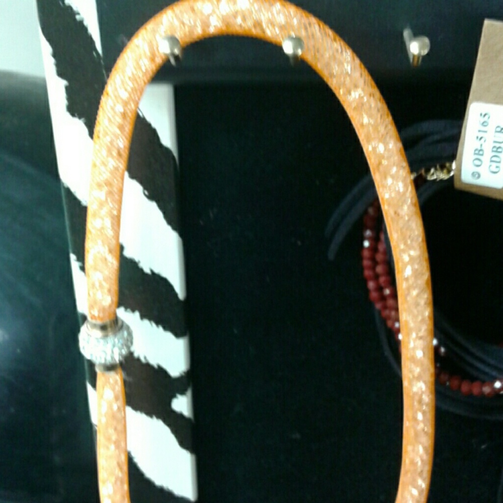 Orange mesh rhinestone necklace