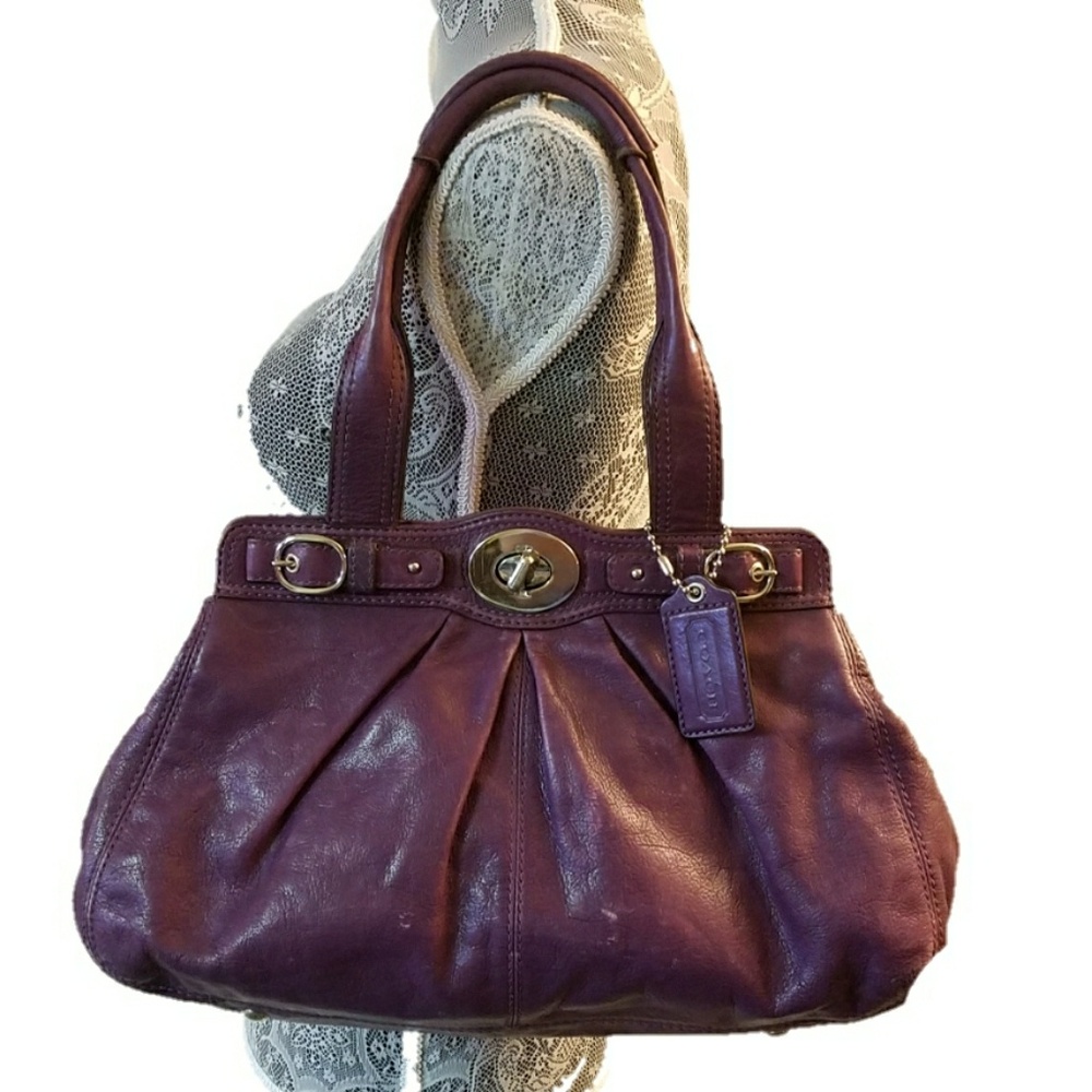 COACH garnet leather pleated turnlock satchel bag