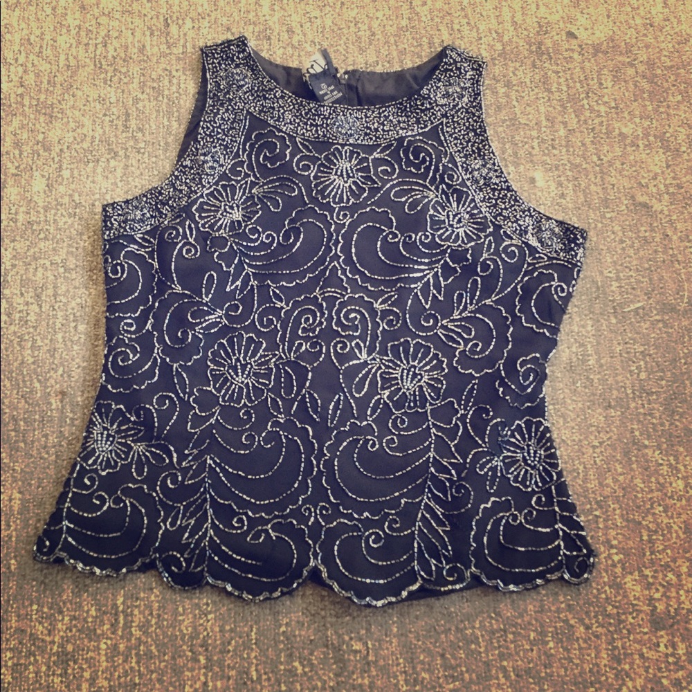Black with silver beads sleeveless top