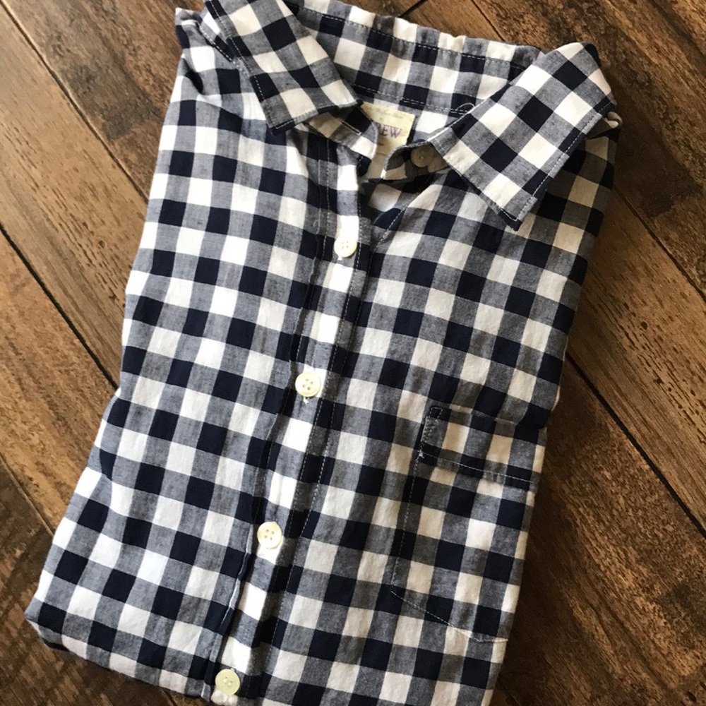 J. Crew Navy & White Gingham Button Down