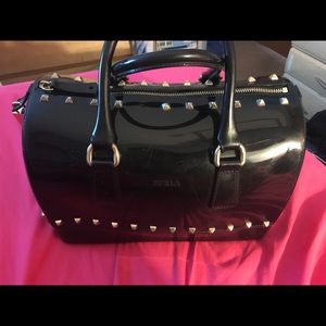 Authentic Furla black studded candy handbag