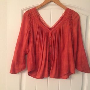 Free People rust top with lace and button details