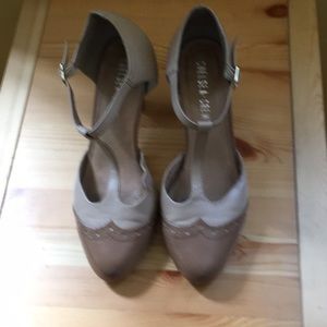 Beige Two toned T Strap
