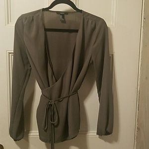 Olive Green Long Sleeved Wrap Shirt