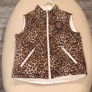 Brown/beige puff vest reversible leopard/solid