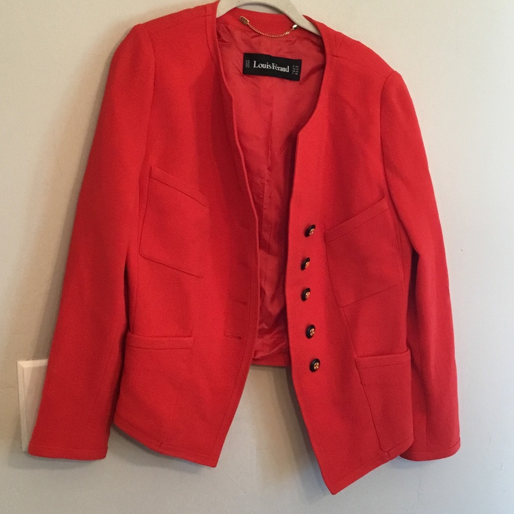Louis Feraud red wool blazer size 10-12 marked 14