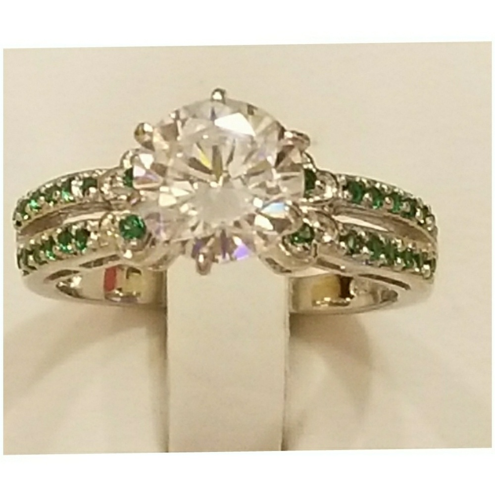 Genuine 3ct Emerald and White Sapphire Ring 7