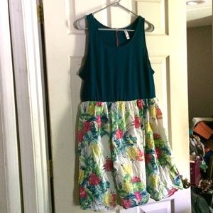 Tropical Floral Teal Dress