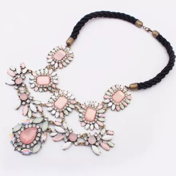 Pink Flower Austria Crystal Bib Necklace - Picture 2 of 4
