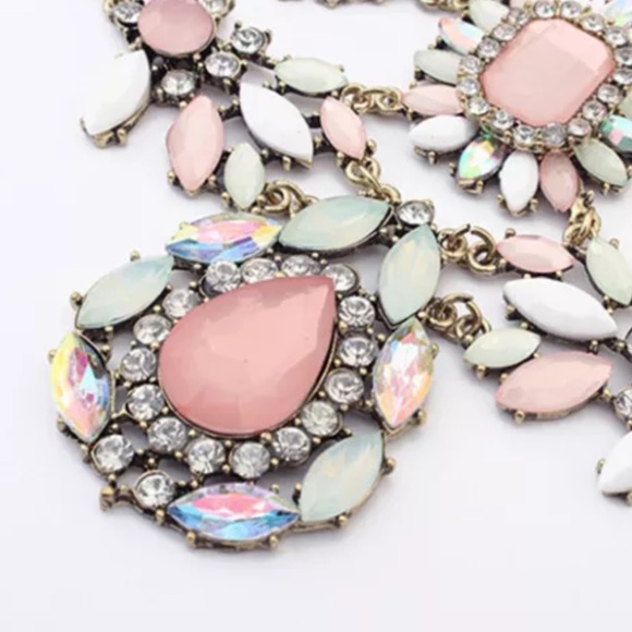 Pink Flower Austria Crystal Bib Necklace - Picture 3 of 4