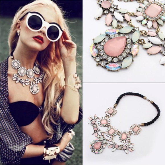 Pink Flower Austria Crystal Bib Necklace - Picture 4 of 4