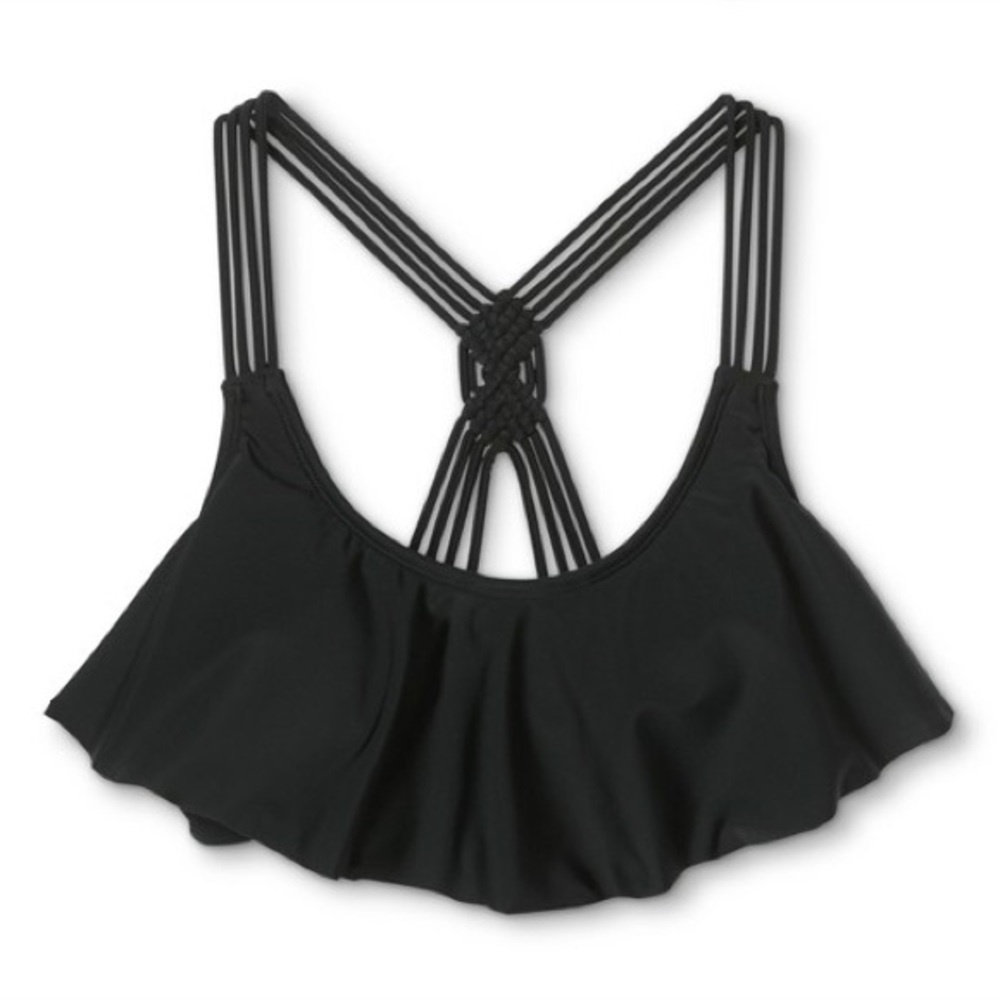 NWT - Black Macrame Back Flounce Bikini Top
