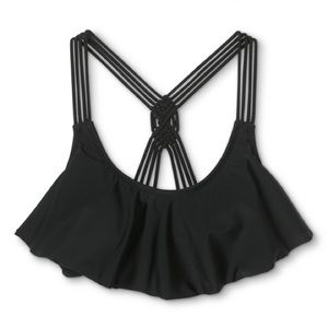 NWT - Black Macrame Back Flounce Bikini Top