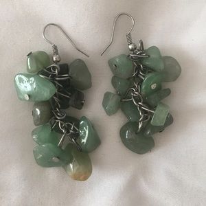 Green gemstone dangling earrings
