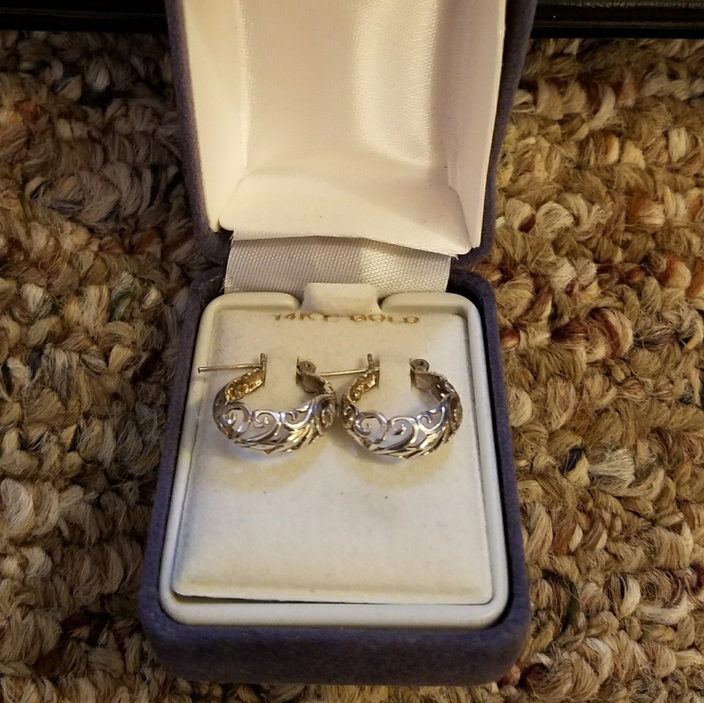 Silver .925 filigree 1 inch hoop earrings