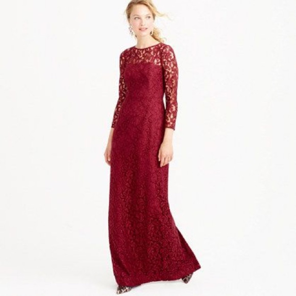 J Crew Size 4 NEW Leavers Lace Deep Wine Gown