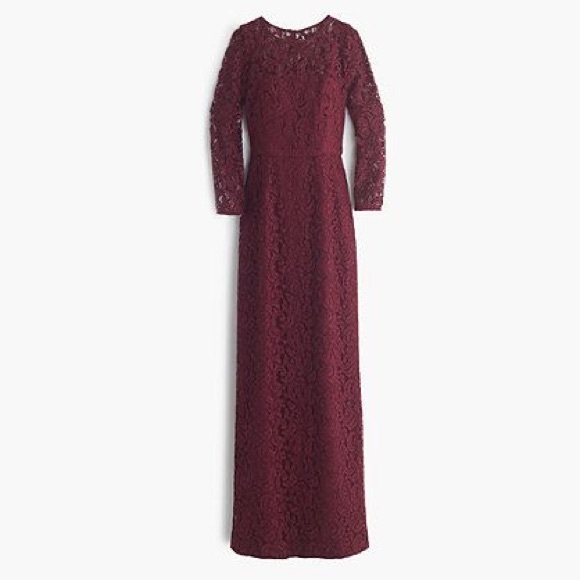 J Crew Size 4 NEW Leavers Lace Deep Wine Gown