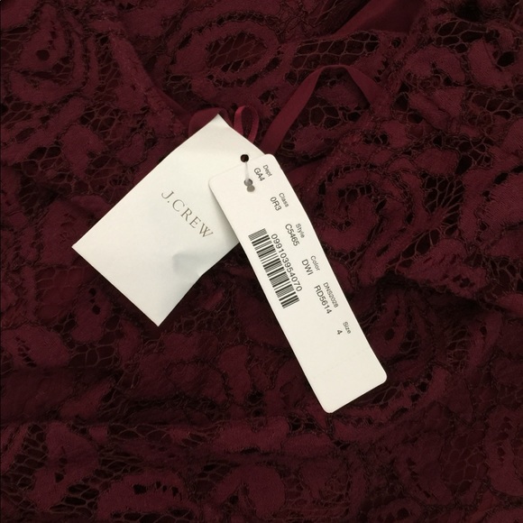 J Crew Size 4 NEW Leavers Lace Deep Wine Gown
