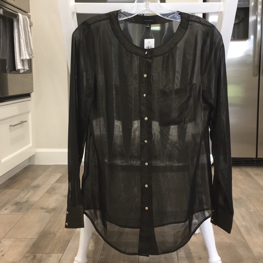 NWT Ann Taylor sheer metallic button down.