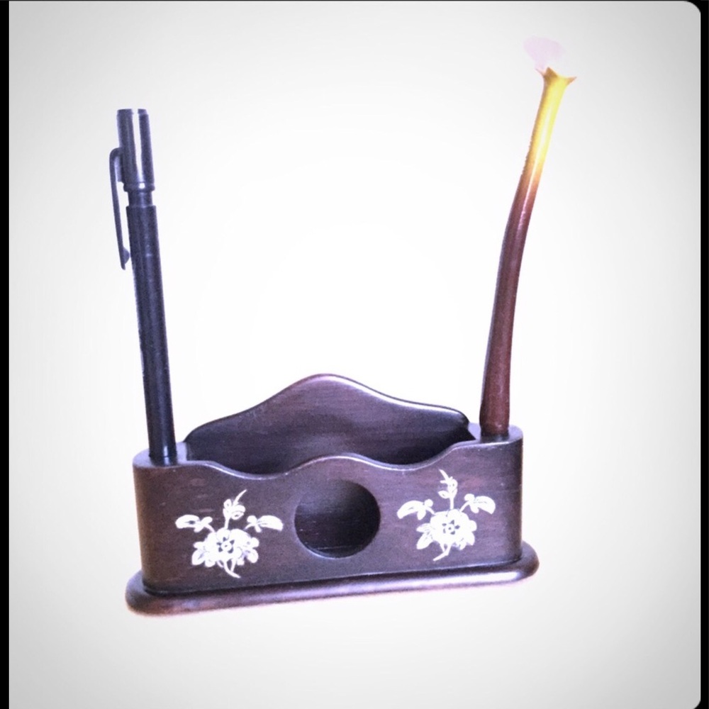 HANDMADE MAHOGANY WOOD BUSINESS CARD&PEN HOLDER.