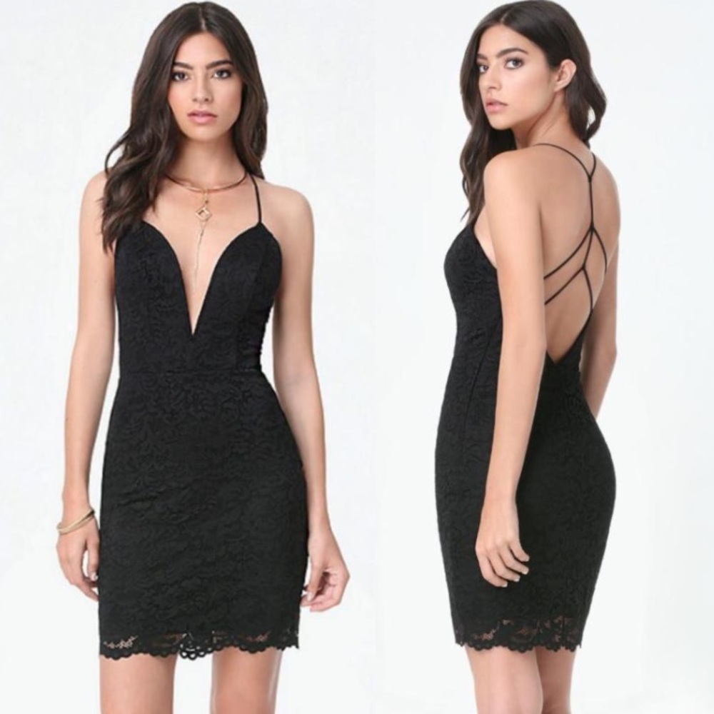 Bebe Black Deep V-Neck Cocktail Dress