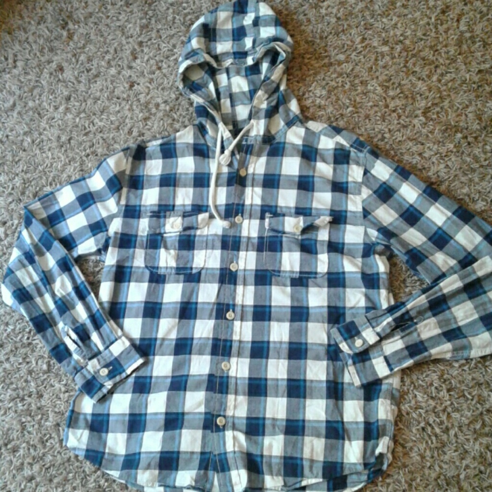 Aeropostale hooded button up shirt, large