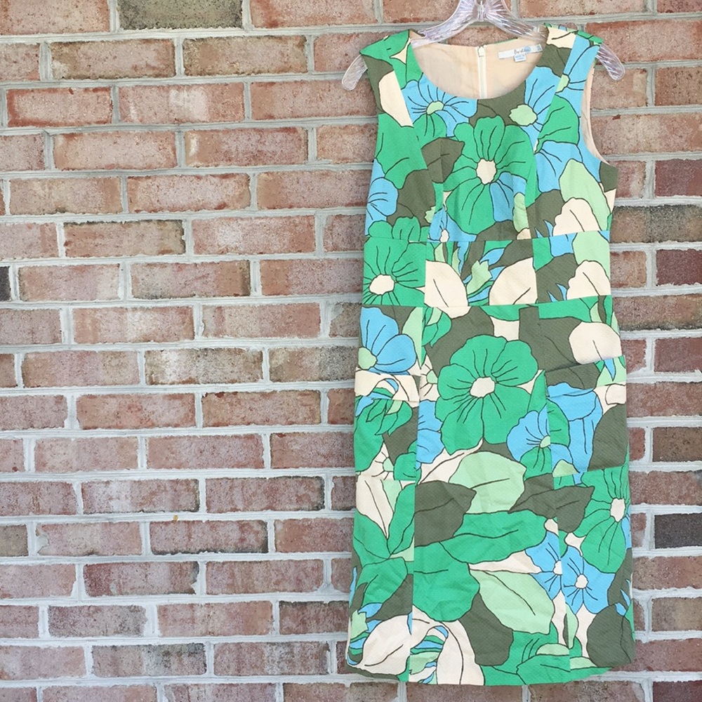 Boden Floral Green Retro Pocket Dress Size 6