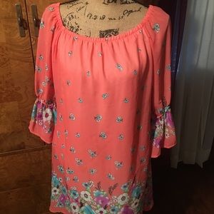 Peach tunic dress/Turquoise Nevklace