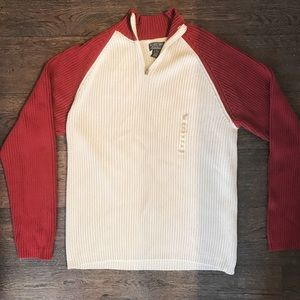 NWT: Quarter zip men's red + cream ribbed sweater