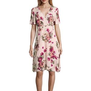 Pink Flutter Sleeve Floral Wrap Dress