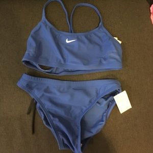 Nike Blue Two-Piece Swim Suit (Size 6)