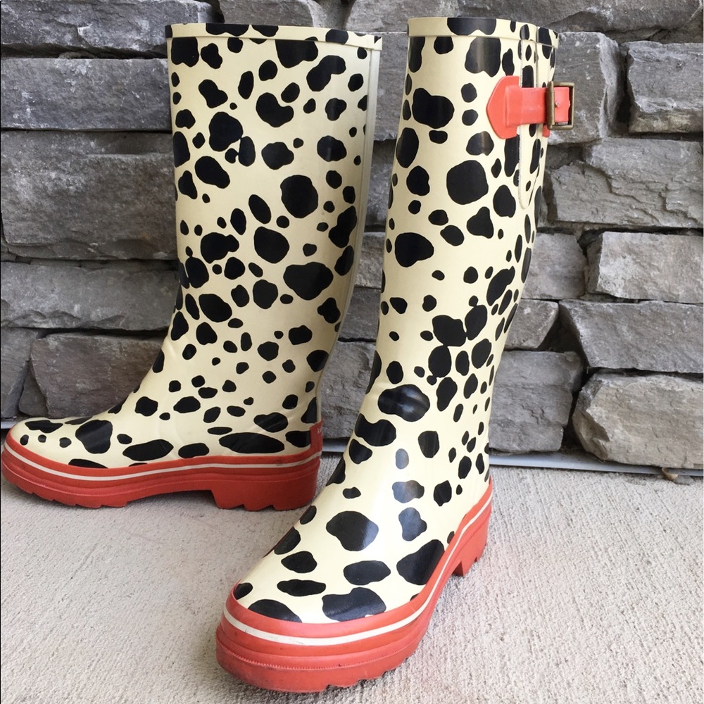 Black and White Spotted Kate Spade Rain Boot Shoes