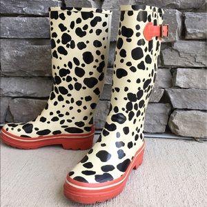Black and White Spotted Kate Spade Rain Boot Shoes