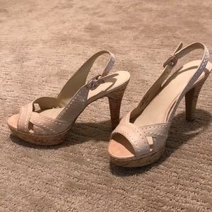 Nine West Pokero Leather Platform Cork Heel Sandal
