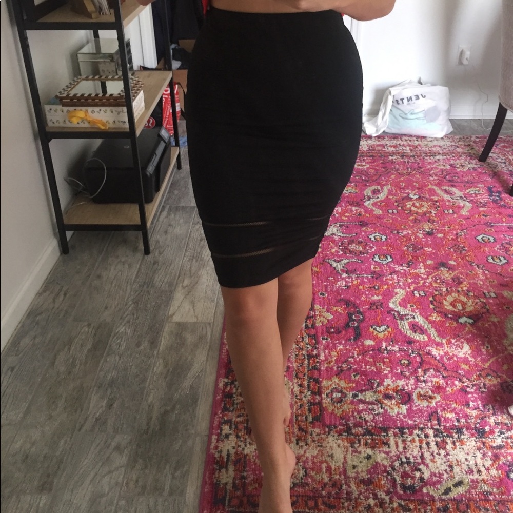 Black Pencil Skirt with Mesh Slits