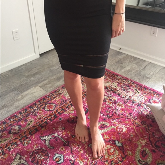 Black Pencil Skirt with Mesh Slits - Picture 2 of 3